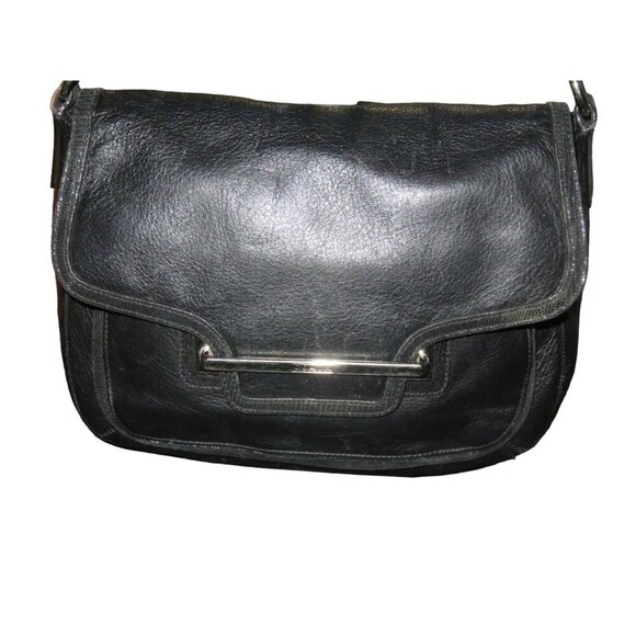 Coach Taylor Black Leather Marin Flap Magnetic Closure adjustable strap Satchel - Picture 1 of 9